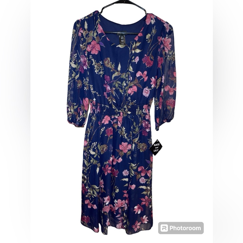 Kate and Lily Floral navy blue dress NWT